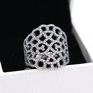 Authentic Pandora Retired Vintage Silver Shimmering Lace Ring